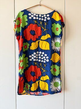 Marimekko for Target Kukkatori Blue Floral Shift Dress Women's Medium Mod 60s